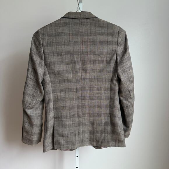 Paisley & Gray sz 36R Taupe wool Plaid Blazer Floral Lining‎ Modern Fit - Picture 8 of 10